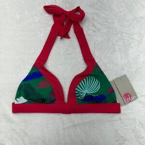 Boden NWT Tropical Print Halter Bikini Top Red/Green Size 8